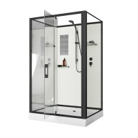 Душевая кабина Niagara Standart ST100/80/15Q/BL/BK (100х80х200) прямоугольник,поддон 15см,распашная,проф.черный,без крыши,3 места