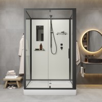 Душевая кабина Niagara Standart ST100/80/15Q/BL/BK (100х80х200) прямоугольник,поддон 15см,распашная,проф.черный,без крыши,3 места