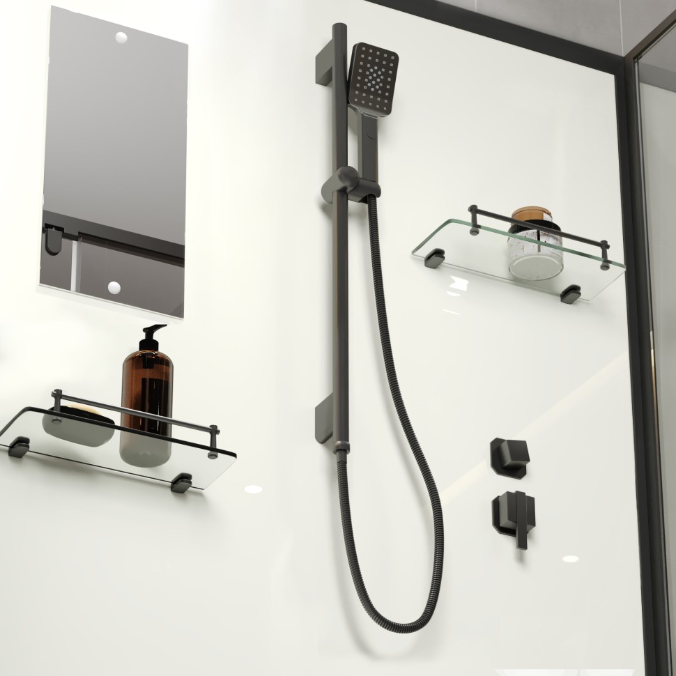 Душевая кабина Niagara Standart ST100/80/15Q/BL/BK (100х80х200) прямоугольник,поддон 15см,распашная,проф.черный,без крыши,3 места