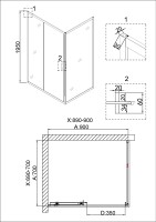 Душевое ограждение Niagara Nova NG-42-9AG-A70G (90х70х195) прямоугольник,золото,двери раздвижные,стекло прозрачное,2 места