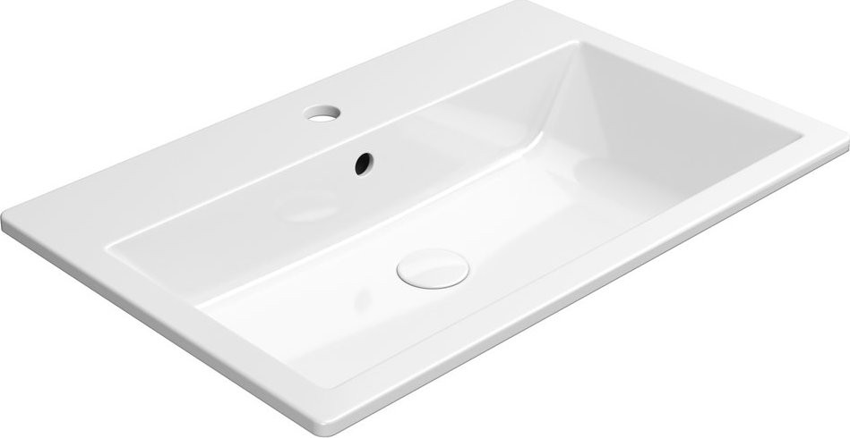 Раковина встраиваемая сверху GSI KUBE X 9437111 700 × 460 мм, с 1 отверстием под смеситель, с переливом, цвет Белый глянцевый