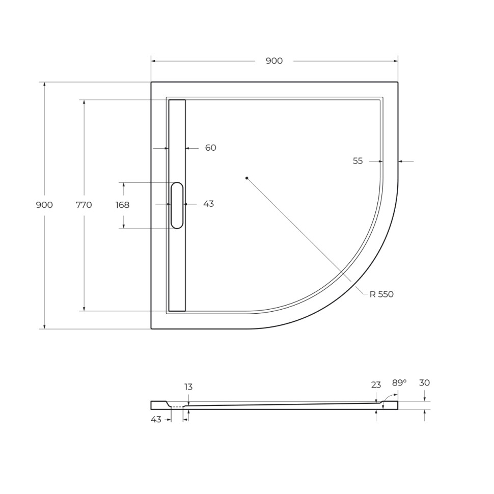 Поддон из искусственного мрамора CEZARES TRAY-AS-R-90-30-W