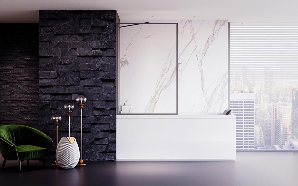 Шторка на ванну Veconi Palau PL-85GR, 800x1500, брашированный графит, стекло прозрачное New