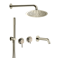 AQM8408BN Набор для комплектации ванны с изливом, верхним и ручным душем, шлифованный никелб