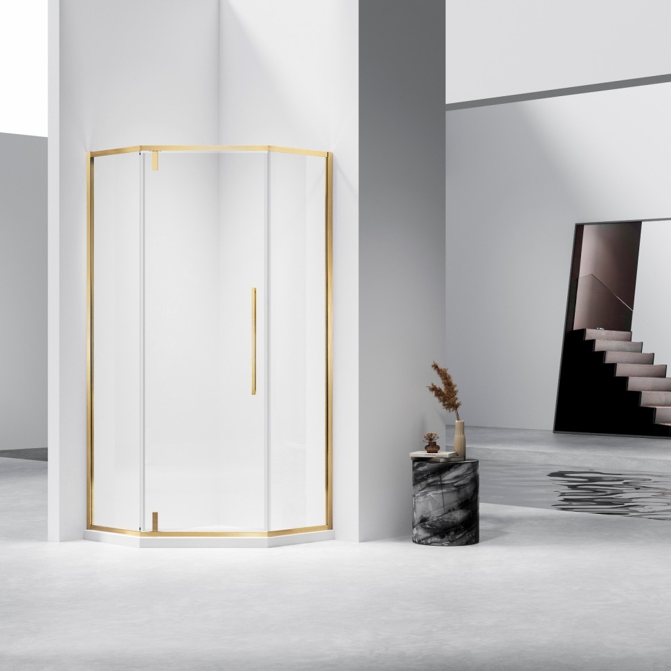 Душевой уголок Слим-Н (Slim-N) VSP-4SN100CLG, 1000*1000, брашированное золото, стекло прозрачное