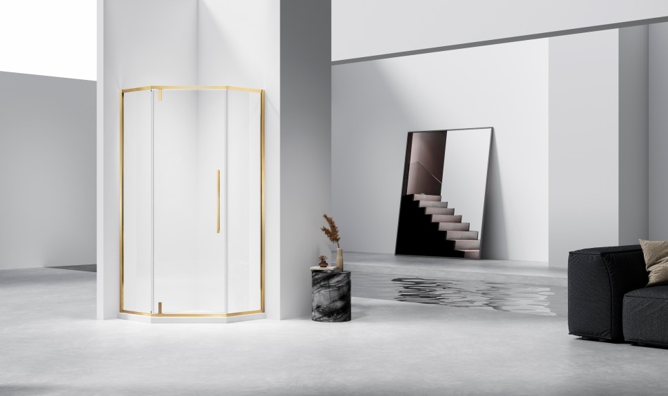 Душевой уголок Слим-Н (Slim-N) VSP-4SN100CLG, 1000*1000, брашированное золото, стекло прозрачное