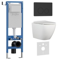 Комплект 3в1 IBERICA BLANCA инсталляция SILENCIO MINI, унитаз BILBAO ALTO белый, кнопка смыва INOX-O черный матовый (IB.001M.BLA.234.812)