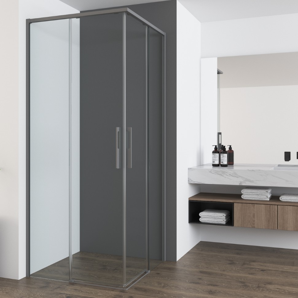 Душевой уголок Ultima VSS-7UL8010CLGM, 800*1000, вороненая сталь, стекло прозрачное