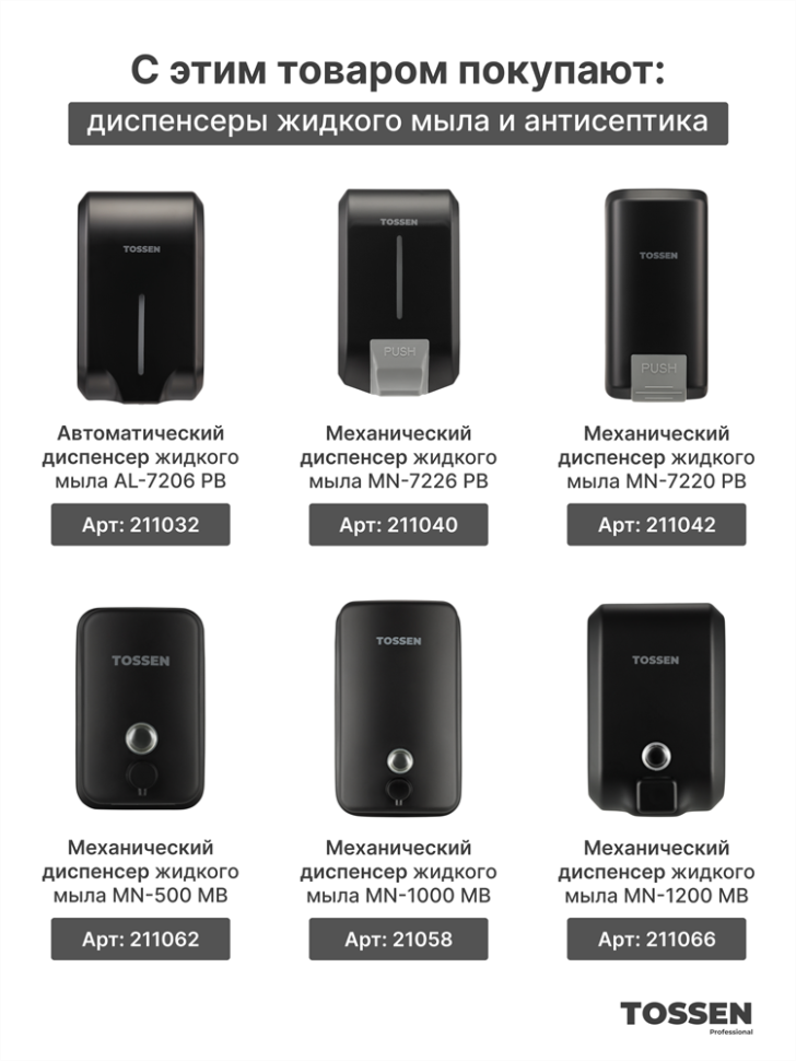 TOSSEN MN-500 MB - механический диспенсер жидкого мыла (коллекция «Матовый чёрный»)