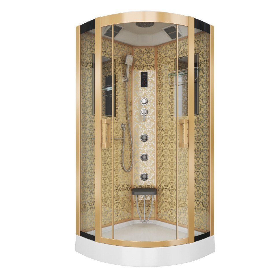 Душевая кабина Niagara Luxe NG-7715G (90x90х215) низкий поддон(15см),дверь раздвижная,стенки золото,4 места