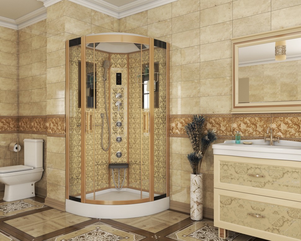 Душевая кабина Niagara Luxe NG-7715G (90x90х215) низкий поддон(15см),дверь раздвижная,стенки золото,4 места