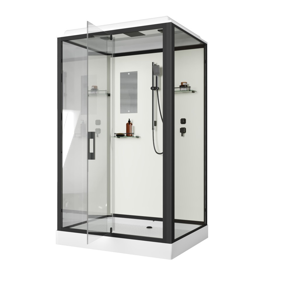 Душевая кабина Niagara Standart ST120/90/15Q/BL/BK (120х90х200) прямоугольник,поддон 15см,распашная,проф.черный,без крыши,3 места