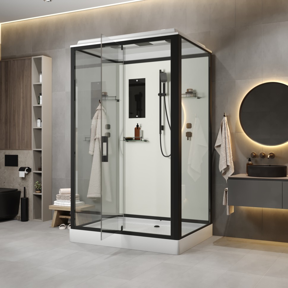 Душевая кабина Niagara Standart ST120/90/15Q/BL/BK (120х90х200) прямоугольник,поддон 15см,распашная,проф.черный,без крыши,3 места