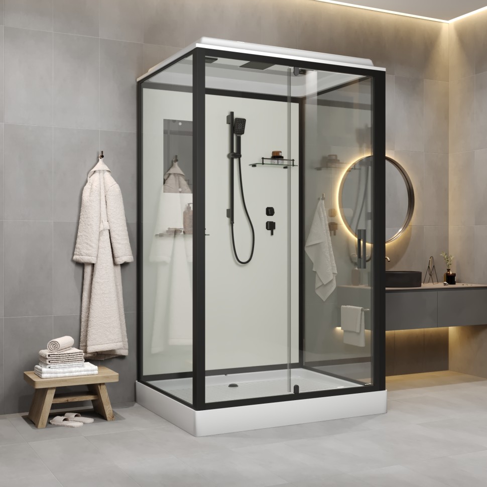 Душевая кабина Niagara Standart ST120/90/15Q/BL/BK (120х90х200) прямоугольник,поддон 15см,распашная,проф.черный,без крыши,3 места