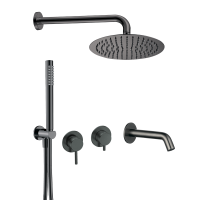 AQM8408GM Набор для комплектации ванны с изливом, верхним и ручным душем, темный металл