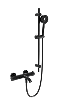 Термостатический смеситель для ванны и душа MILLEAU Tissage ML81803/B0705-CR (Cool touch) c душевым гарнитуром, Черный глянец