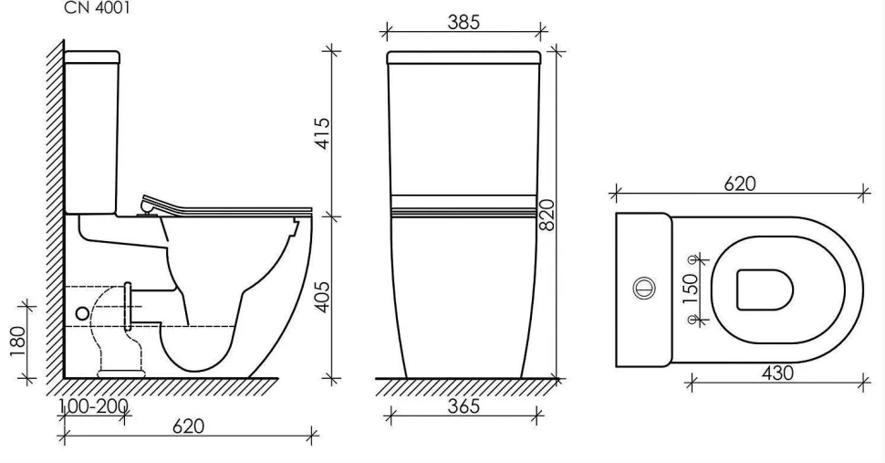 Напольная пристенная чаша унитаза METROPOL Rimless CN4001-BMB Ceramicanova