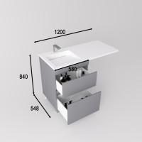 Тумба напольная STYLELINE "Даллас ЛЕОН 120", Люкс серая, PLUS с раковиной ESTETUS ЛЕОН 1200*549 левый