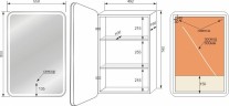Зеркало STYLE LINE-шкаф "Каре 55*80 левое" с подсветкой, сенсор на зеркале