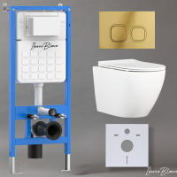 Комплект 3в1 IBERICA BLANCA инсталляция SILENCIO, унитаз BILBAO ALTO белый, кнопка смыва ESTI-Q золото глянцевое (IB001.BLA.231.836)