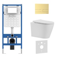 Комплект 3в1 IBERICA BLANCA инсталляция SILENCIO, унитаз BURGOS ALTO белый, кнопка смыва INOX-S золото матовое (IB001.BRA.234.1603)