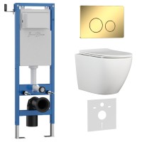 Комплект 3в1 IBERICA BLANCA инсталляция SILENCIO MINI, унитаз BILBAO ALTO белый, кнопка смыва INOX-O золото глянцевое (IB.001M.BLA.234.816)