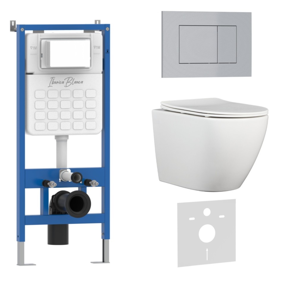 Комплект 3в1 IBERICA BLANCA инсталляция SILENCIO, унитаз BILBAO ALTO белый, кнопка смыва ESTI-S хром матовый (IB001.BLA.231.853)