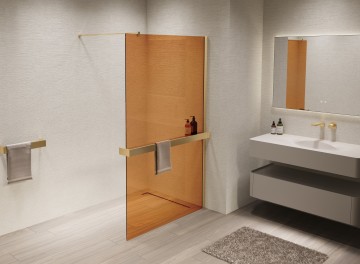 Душевая перегородка Волк-Ин (Walk-In) VSW-1HR900GSG, 900*2000, брашированное золото, стекло янтарь