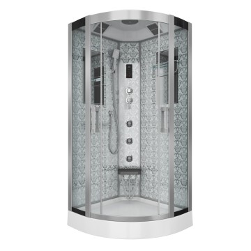 Душевая кабина Niagara Luxe NG-7715W (90x90х215) низкий поддон(15см),дверь раздвижная,стенки серебро,4 места