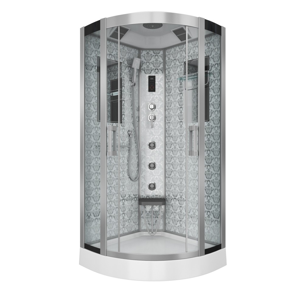 Душевая кабина Niagara Luxe NG-7715W (90x90х215) низкий поддон(15см),дверь раздвижная,стенки серебро,4 места