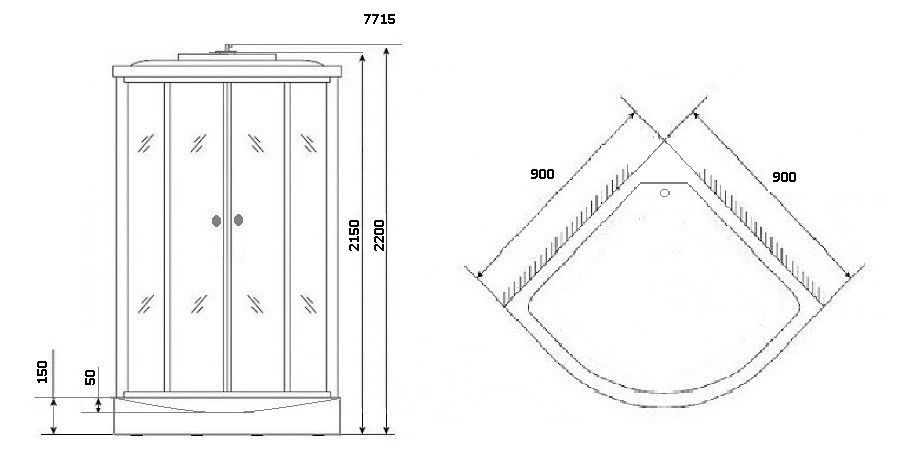 Душевая кабина Niagara Luxe NG-7715W (90x90х215) низкий поддон(15см),дверь раздвижная,стенки серебро,4 места