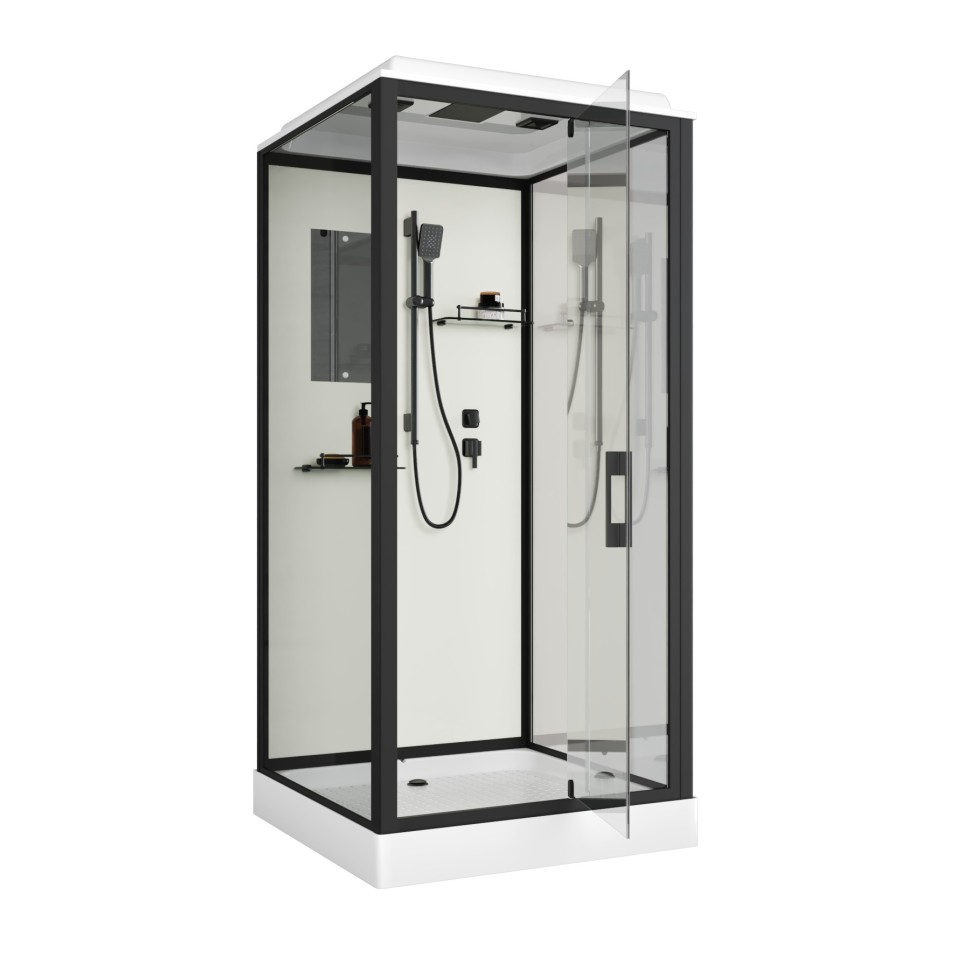 Душевая кабина Niagara Standart ST80/15Q/BL (80х80х215) квадрат,поддон 15см,распашная,проф.черный,3 места