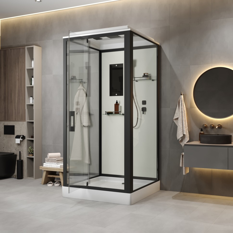 Душевая кабина Niagara Standart ST80/15Q/BL (80х80х215) квадрат,поддон 15см,распашная,проф.черный,3 места