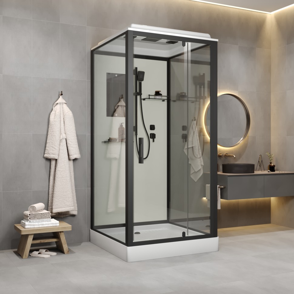 Душевая кабина Niagara Standart ST80/15Q/BL (80х80х215) квадрат,поддон 15см,распашная,проф.черный,3 места