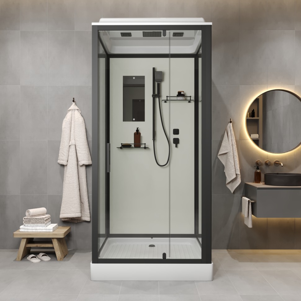 Душевая кабина Niagara Standart ST80/15Q/BL (80х80х215) квадрат,поддон 15см,распашная,проф.черный,3 места
