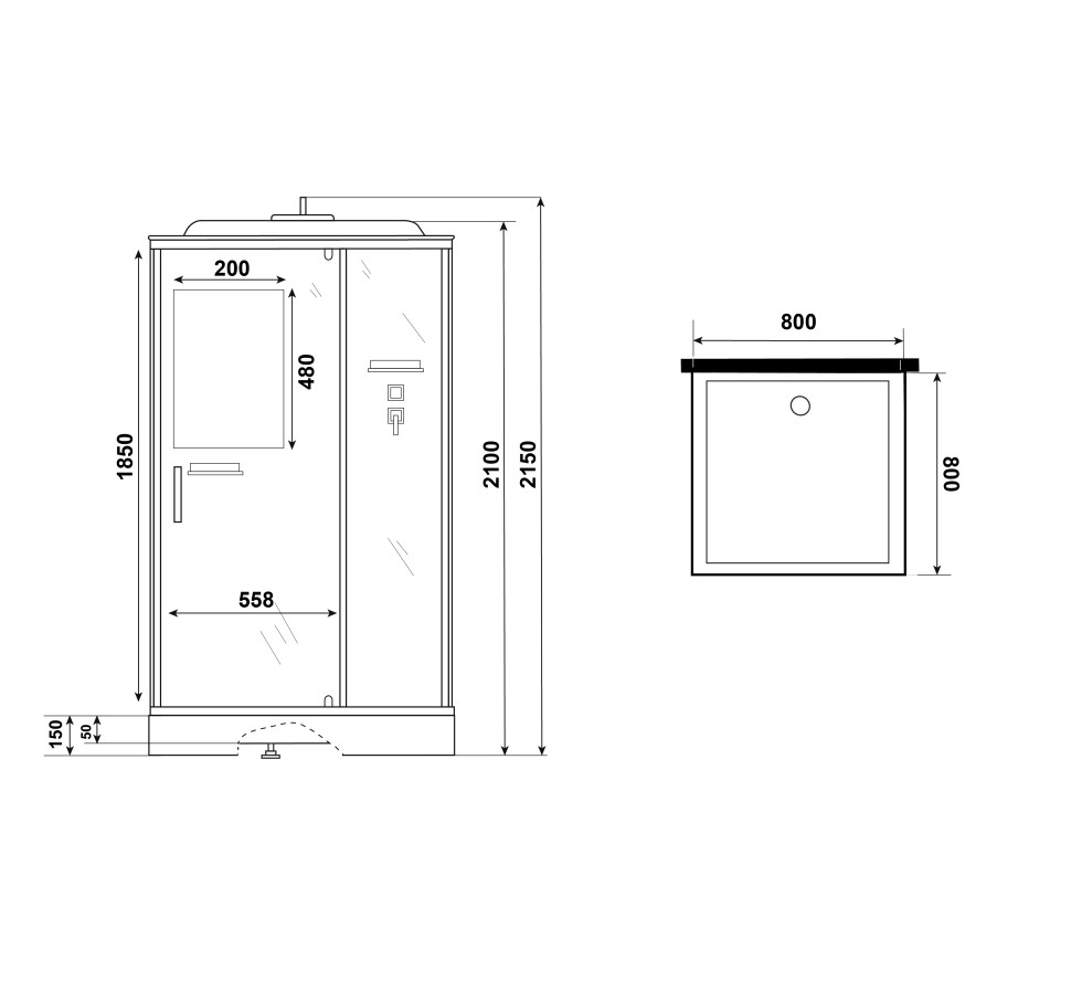 Душевая кабина Niagara Standart ST80/15Q/BL (80х80х215) квадрат,поддон 15см,распашная,проф.черный,3 места