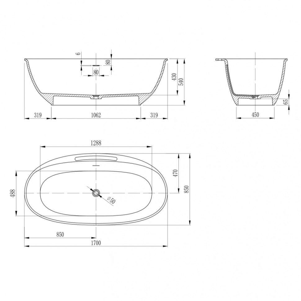 Ванна из искусственного камня ABBER Stein AS9631 белая матовая