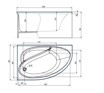 Комплект Акриловая ванна TIMO IVA1595L 150*95*70+Каркас + Слив-перелив