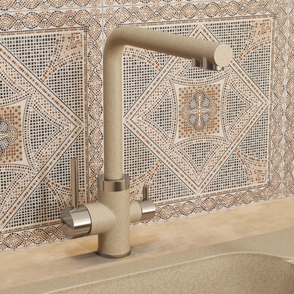 Смеситель для кухни Uperwood Quartz Premium UPD-03-02, с каналом для фильтрованной воды, бежевый