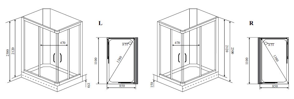 Timo Lux TL-1504 R душевая кабина 110*85*230