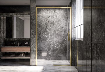 Душевая дверь Veconi Premium Trento PTD-40G, 1300х2000, брашированное золото, стекло прозрачное