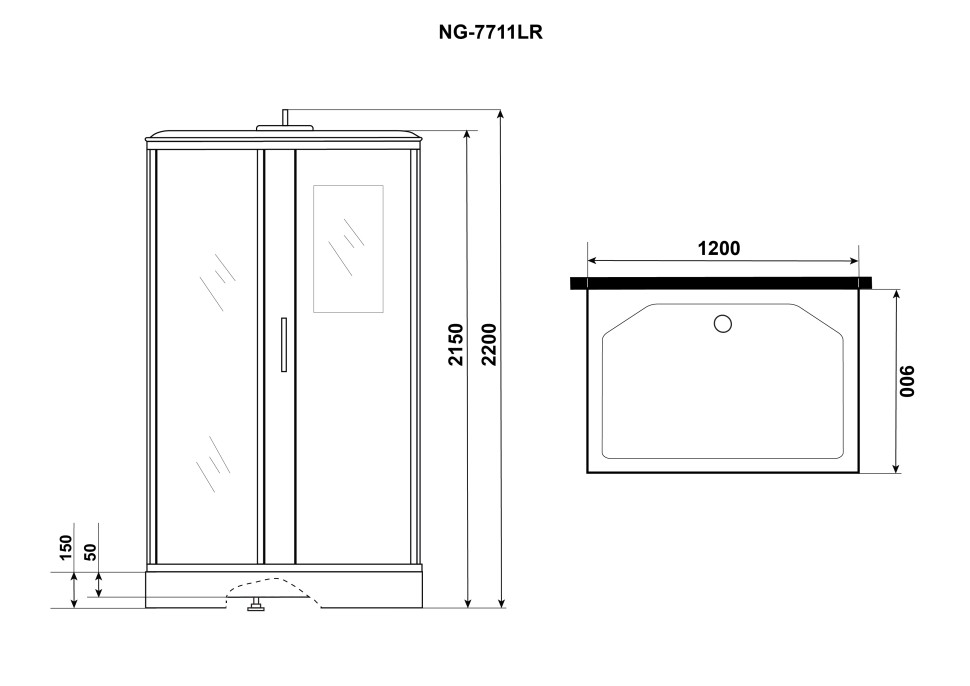 Душевая кабина Niagara Luxe NG-7711GR (90x120х215) низкий поддон(15см),дверь раздвижная,стенки золото,6 мест
