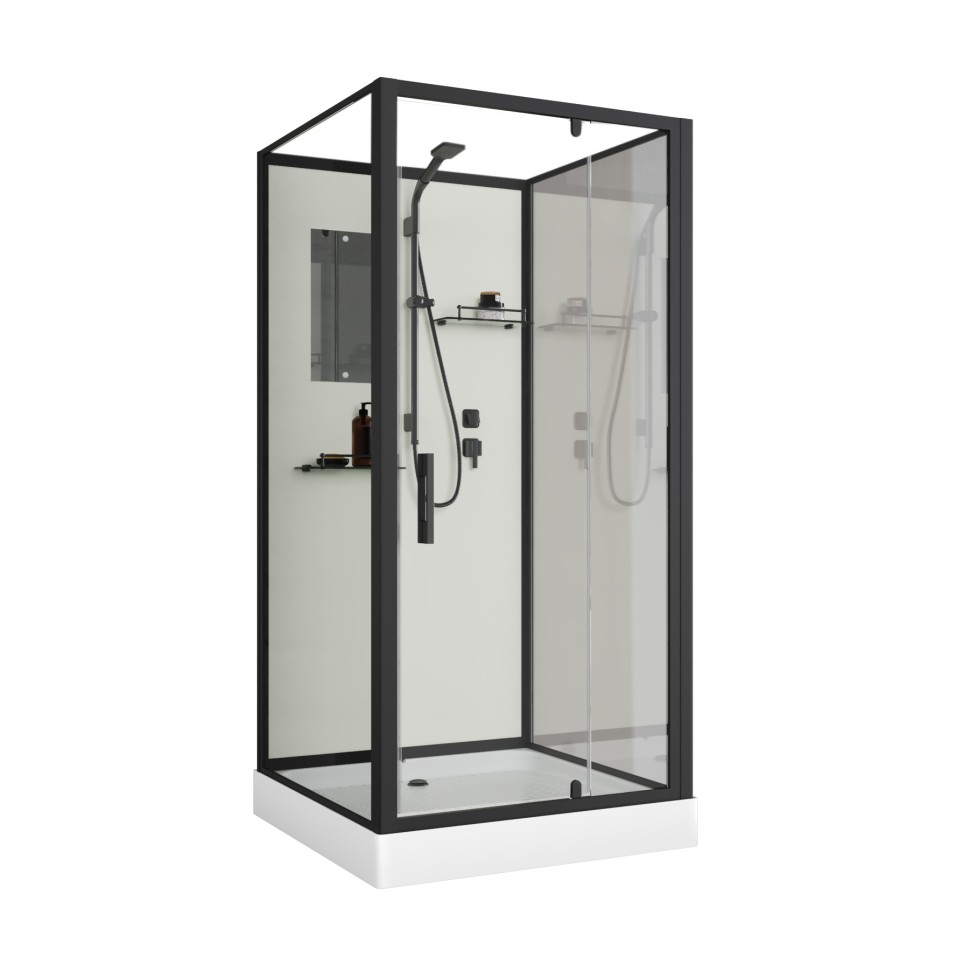 Душевая кабина Niagara Standart ST80/15Q/BL/BK (80х80х200) квадрат,поддон 15см,распашная,проф.черный,без крыши,3 места