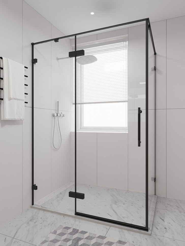 Душевой угол распашной Veconi Premium Alassio SP B, 1200х900x2000, черный матовый, стекло прозрачное осветленное