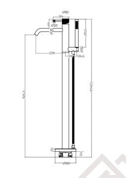 Напольный смеситель для ванны MILLEAU Tissage ML0500BK.BD-GB с монтажным блоком, Черный глянец