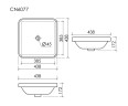 Раковина встраиваемая сверху CERAMICANOVA Element с отверстием слива - перелива квадратной формы 438x438x172 мм цвет белый арт. CN6077