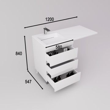 Тумба напольная STYLELINE "Даллас ЛЕОН 120", Люкс белая, PLUS с раковиной ESTETUS ЛЕОН 1200*549 левый