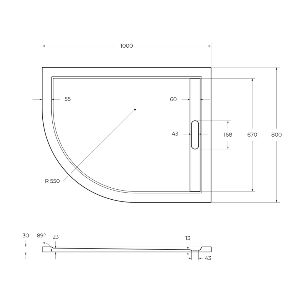Поддон из искусственного мрамора CEZARES TRAY-AS-RH-100/80-30-W-R