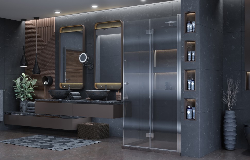 Душевое ограждение Ambassador Diamond 12011109 (90х90х200) квадрат,хром,стекло прозрачное,распашная-складная,1 место