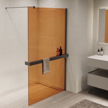 Душевая перегородка Волк-Ин (Walk-In) VSW-1HR900GSGM, 900*2000, вороненая сталь, стекло янтарь